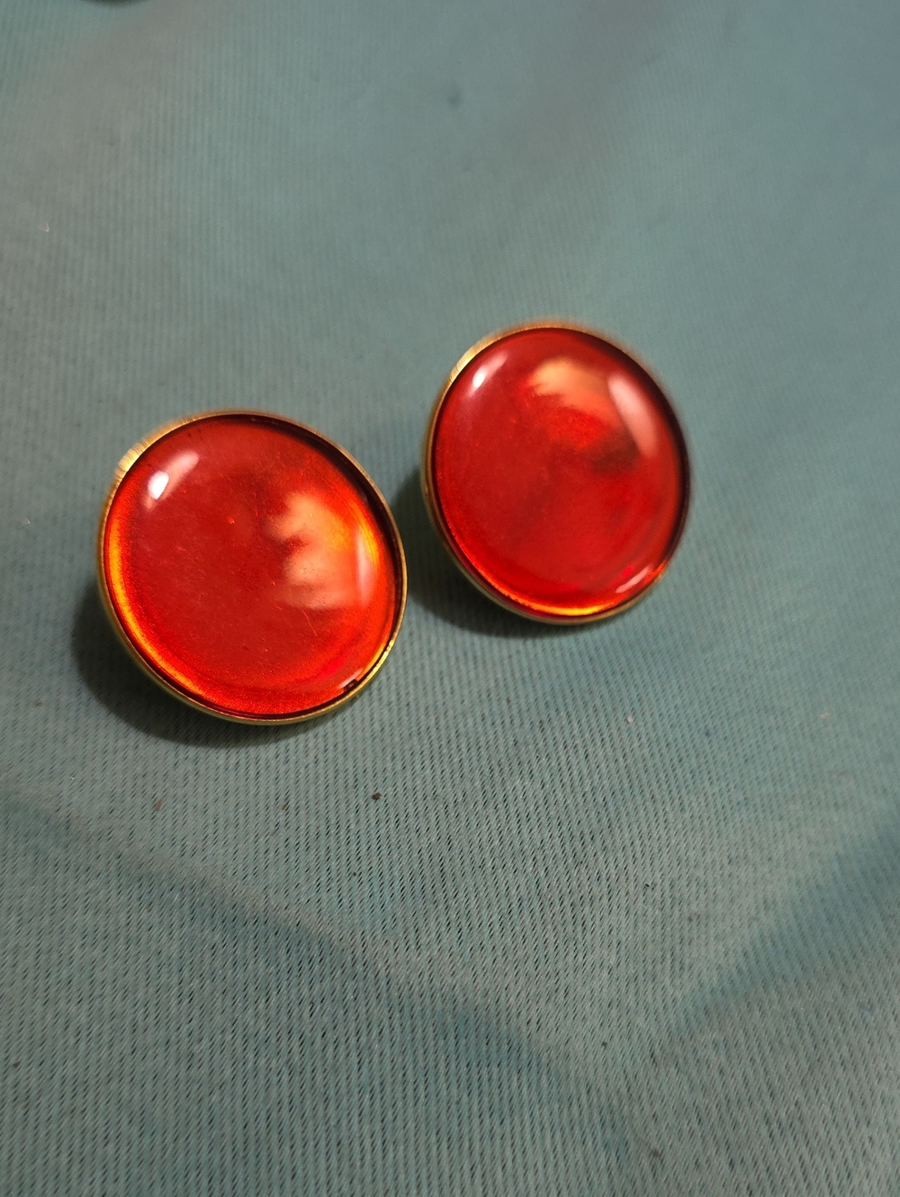 Orange Round Dome Clip On Earrings - Gold Rim